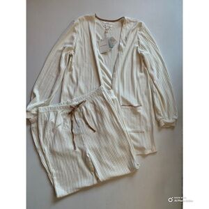 Blu Pepper Cream Loungewear Pajama Set Cardigan + Jogger Pants Size Large NWT